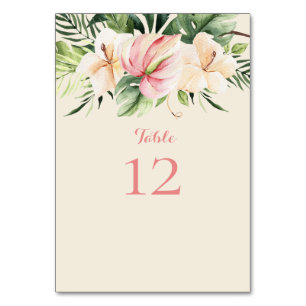 Carte de table Plumeria tropical et lys de flaming