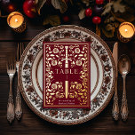 Carte de table Red Royal Medieval Mariage<br><div class="desc">Célébrez votre journée spéciale avec ce Mariage d'épée médiévale royale. Le design au dos de cette carte n'est PAS de la vraie feuille d'or. Les articles sont imprimés exactement comme ils apparaissent à l'écran. *** COMMENT COMMANDER *** S'il vous plaît customiser et ajouter chaque carte de numéro de table à...</div>