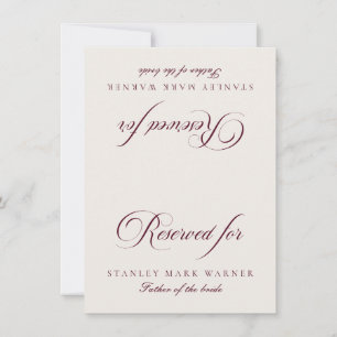 Carte de table réservée mariage classique ivoire B