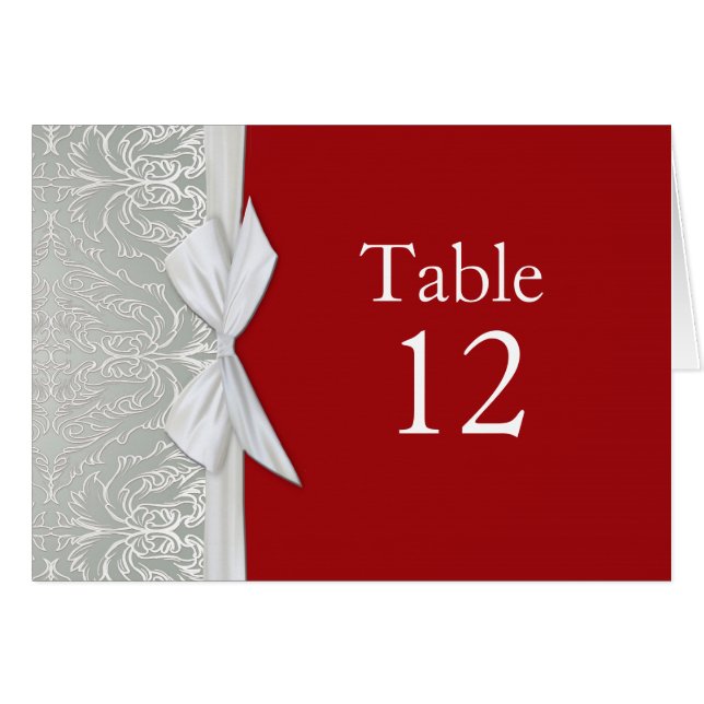 Carte de table Ribbon Silver/Red Damask (Devant horizontal)