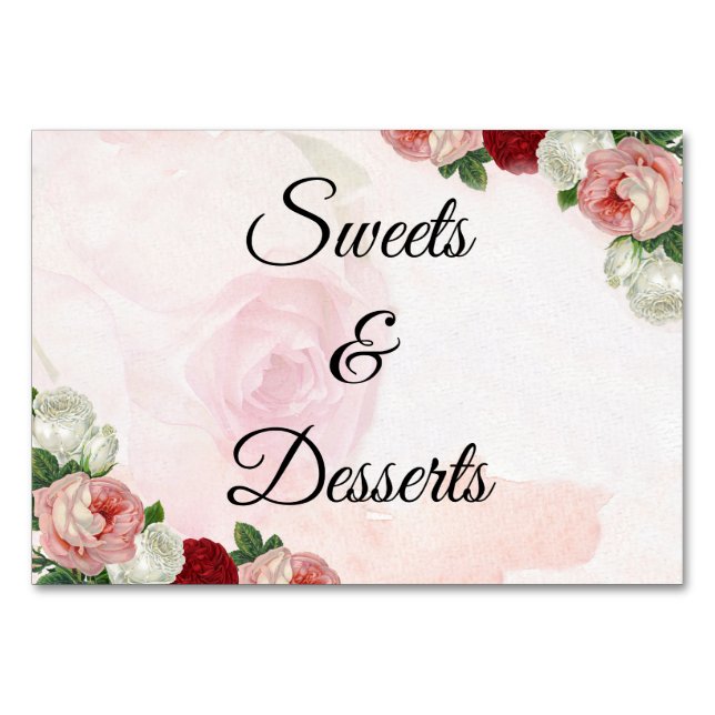 Carte de table rose de mariage ou dessert (Devant)