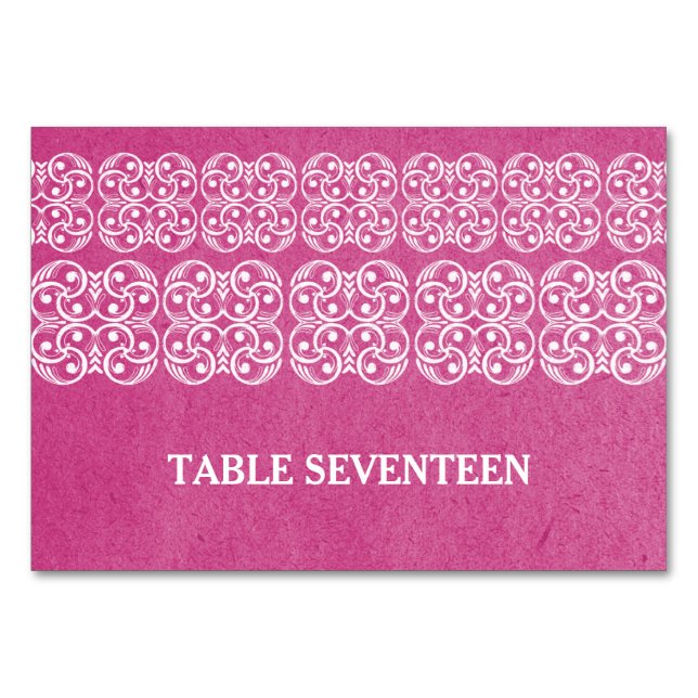Carte de table rose moderne de Bohême (Devant)