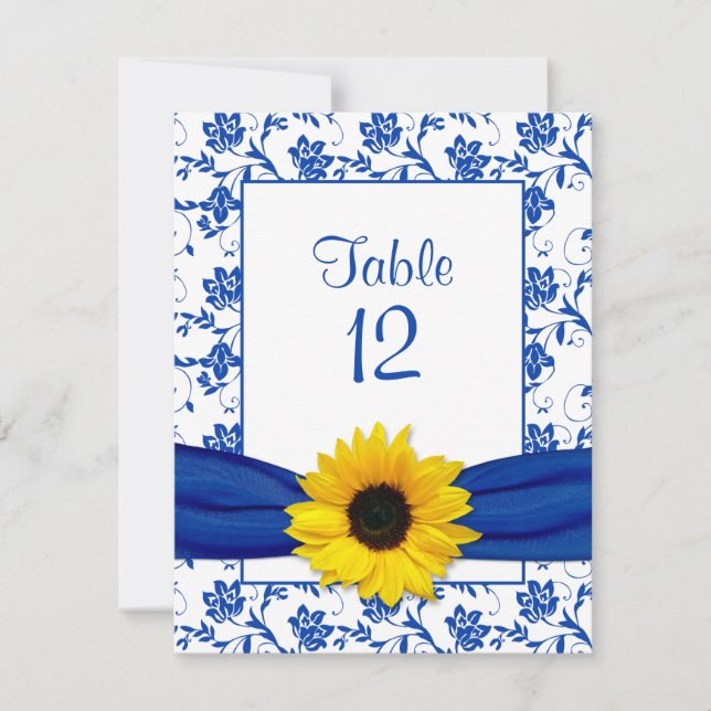 Carte de table Royal Blue Sunflower Mariage damass (Devant)