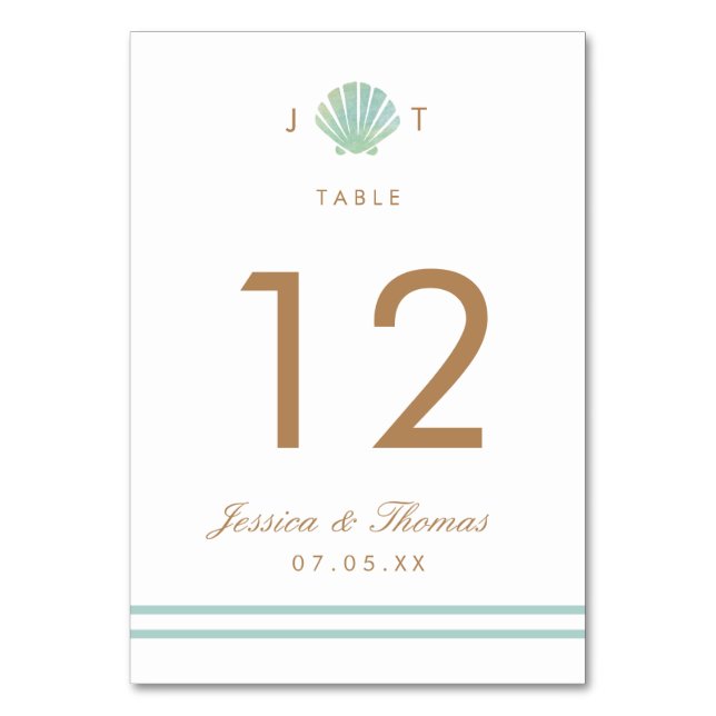 Carte de table Shell Watercolor Aqua Mariage (Par défaut)