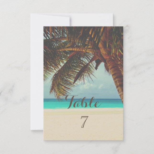 Carte de table tropicale de plage, palmier (Devant)