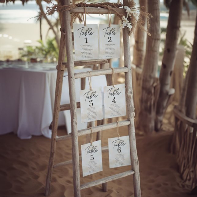 Carte de table Watercolor Beach Mariage Seating Ch (Table Number Display Option Example)