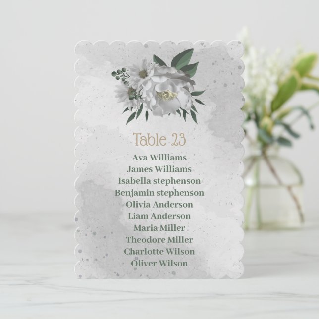 carte de tableau de sièges de fleurs blanches roma (Debout devant)