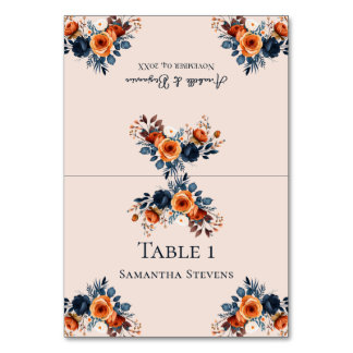 Carte de tableau d'escorte Mariage orange et bleu