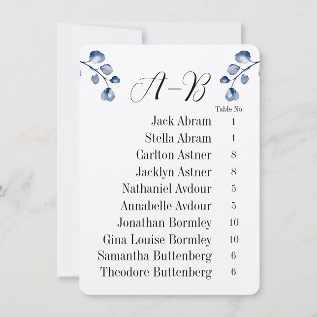 Carte de tableau d'invités de l'alphabet d'eucalyp (Dos)