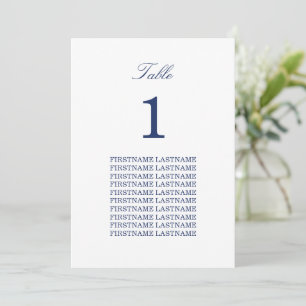 Carte de tableau Elegant Navy Blue Guest Names