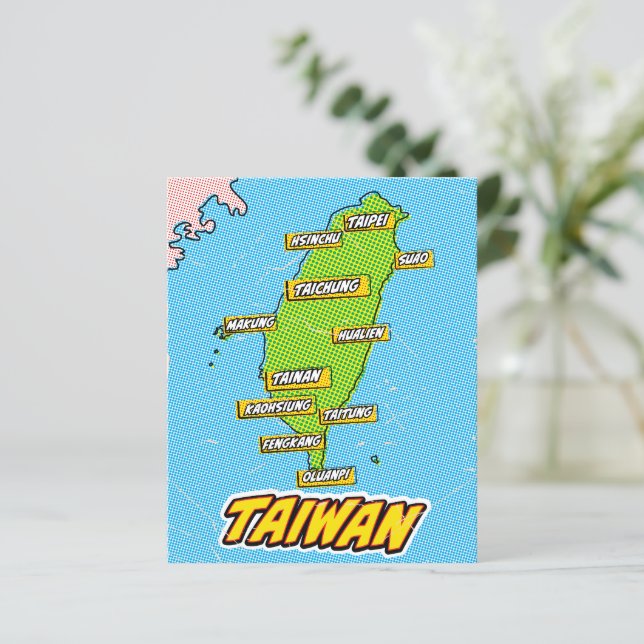 Carte de Taïwan illustrée par Pop Art (Debout devant)
