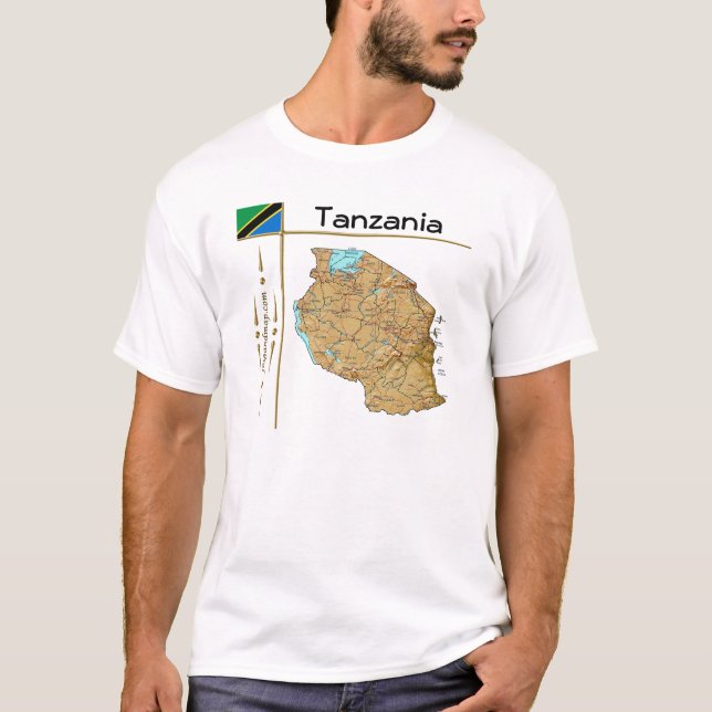 Carte de Tanzanie + Drapeau + Titre T-shirt (Devant)