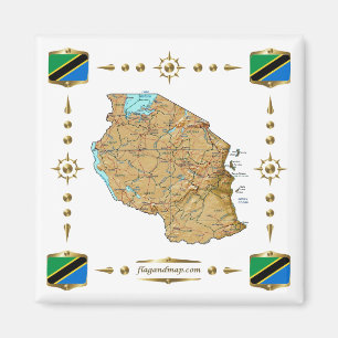 Carte de Tanzanie + Magnet des drapeaux