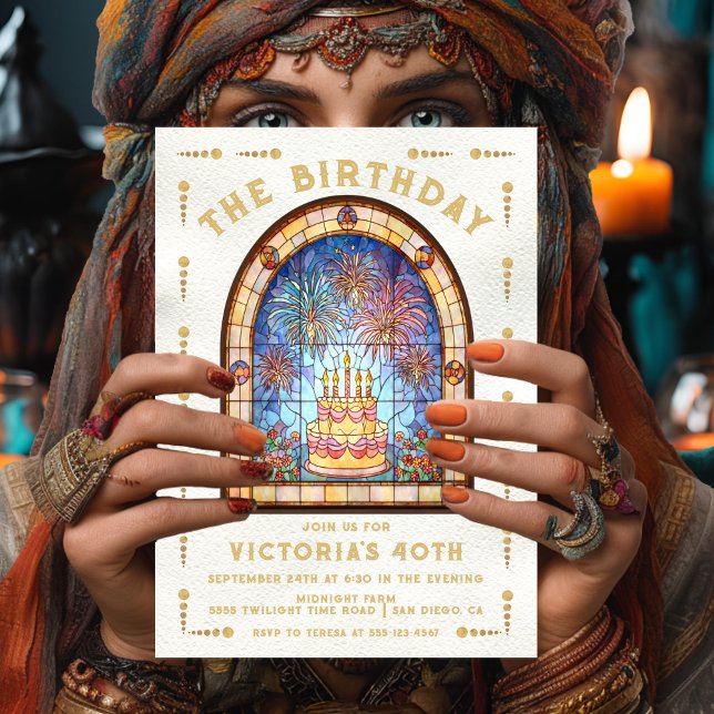 Carte de tarot de gâteau d'anniversaire en vitrail (Créateur téléchargé)