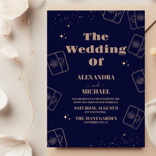 Carte de Tarot Élégante Mariage Or Bleu