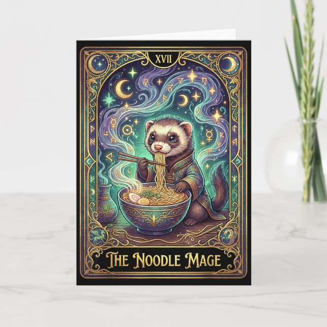Carte de tarot japonaise kawaii de furet mangeant  (Devant)