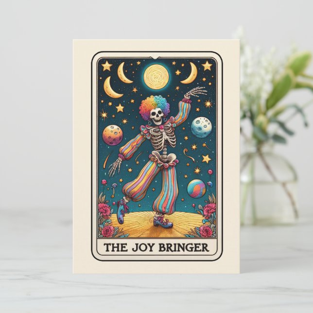 Carte de tarot Joy Bringer squelette pour la fête  (Debout devant)