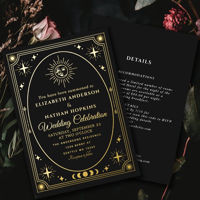 Carte de tarot noir céleste faire-part de mariage  (Créateur téléchargé)