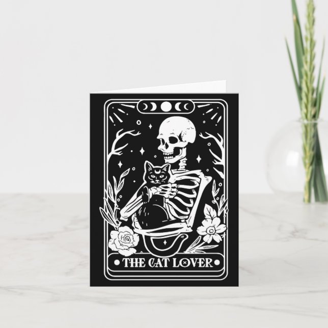 Carte de tarot squelette Les amoureux du chat noir (Devant)