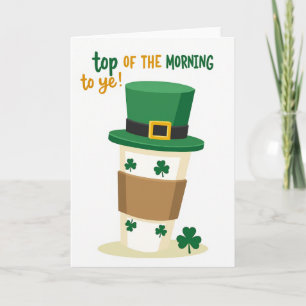 Carte de tasse de café du matin Leprechaun