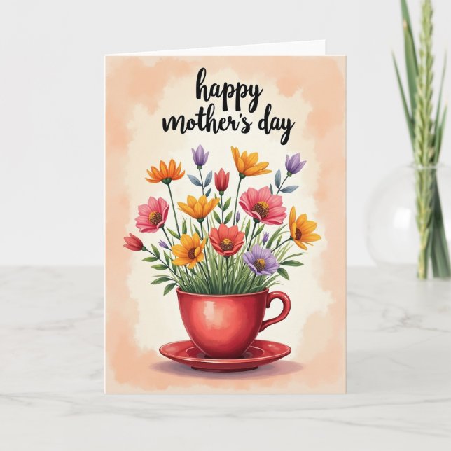 Carte de tasse de thé florale mouchetée (Devant)