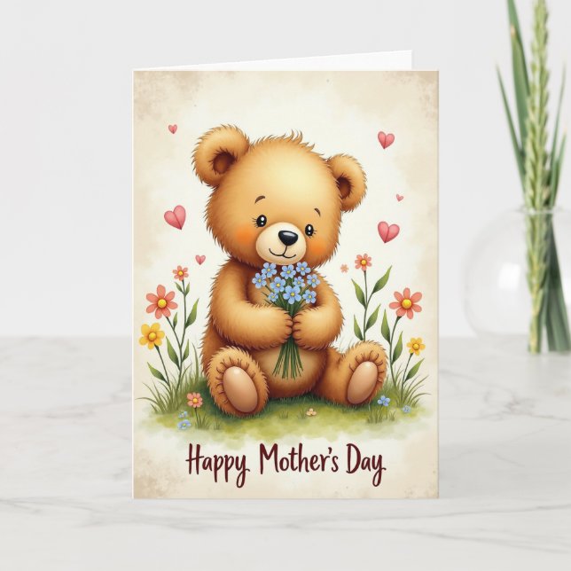 Carte de Teddy pour la Fête des Mères Florale (Devant)