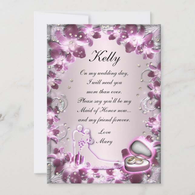 Carte de témoin chic à fleurs violettes tendance (Devant)