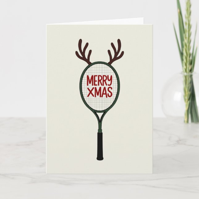 Carte de tennis de Noël joyeux avec renne (Devant)