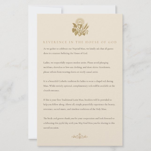 Carte de tenue de mariage pour la messe catholique (Devant)