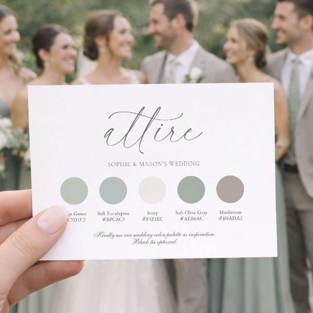 Carte de tenue de mariage vert sauge avec couleur  (Créateur téléchargé)