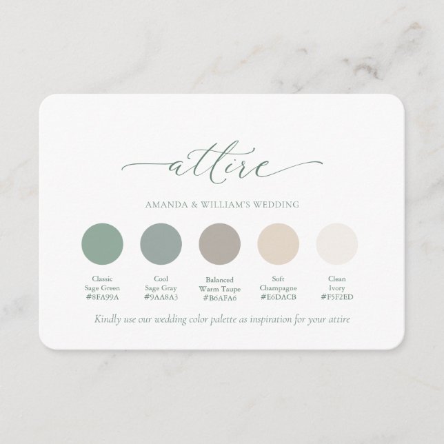 Carte de tenue de mariage vert sauge classique (Devant)