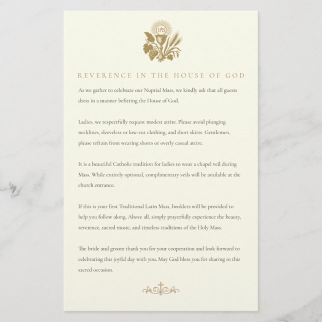 Carte de tenue de soirée pour mariage catholique t (Devant)