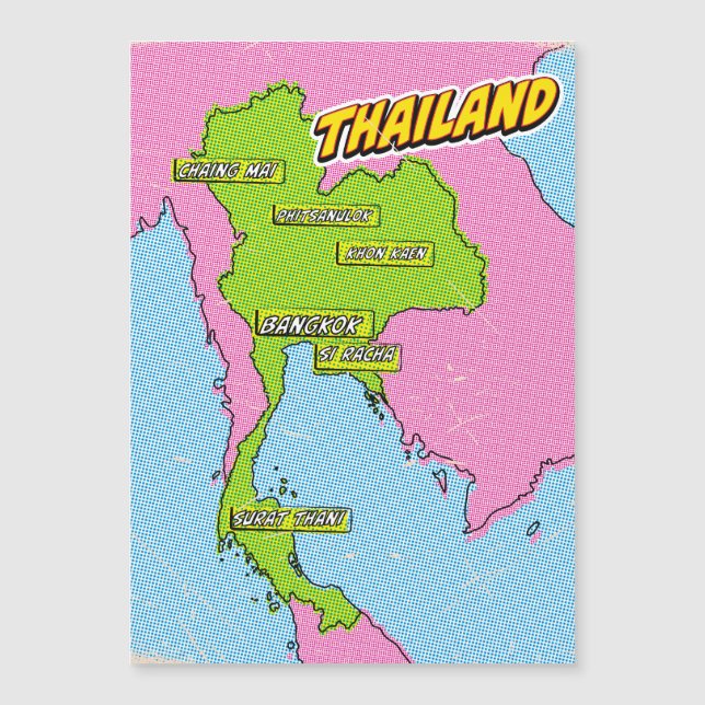 Carte de Thaïlande illustrée par l'art Pop (Devant)