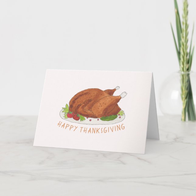Carte de Thanksgiving à l'aquarelle pour dinde rôt (Devant)