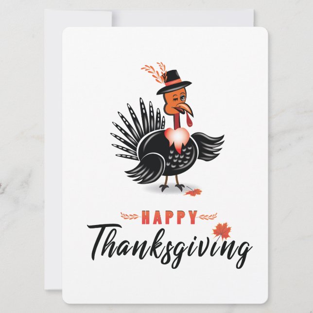 Carte de Thanksgiving avec un dessin animé de dind (Devant)