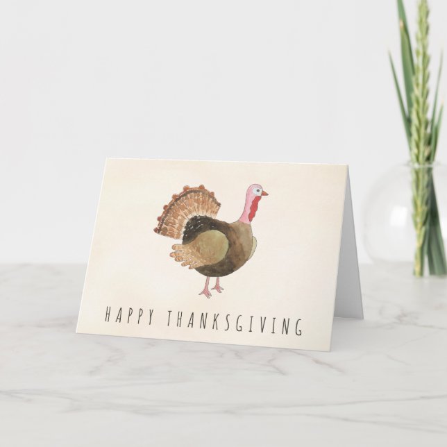 Carte de Thanksgiving de dinde à l'aquarelle dessi (Devant)