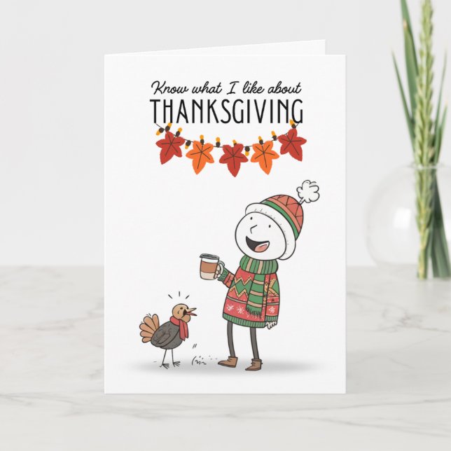 Carte de Thanksgiving Doodle avec café & dinde (Devant)