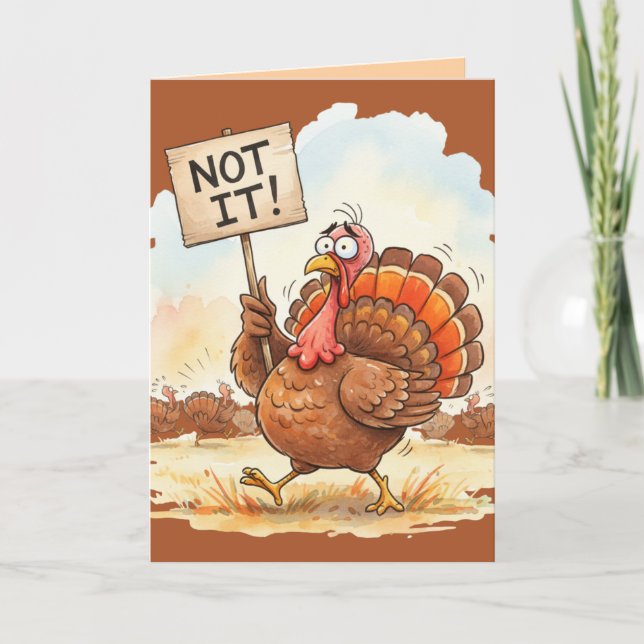 Carte de Thanksgiving drôle – Dinde en difficulté (Devant)