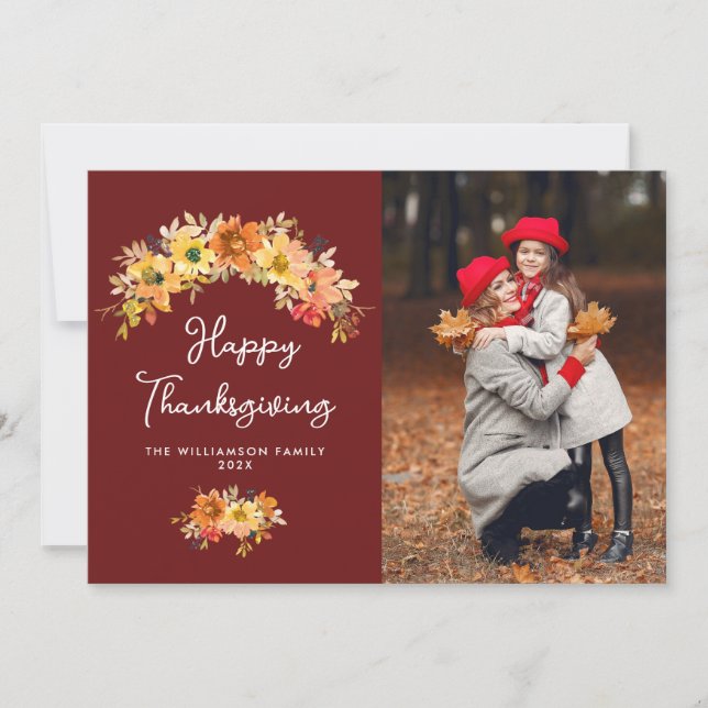 Carte de Thanksgiving florale rustique d'automne (Devant)
