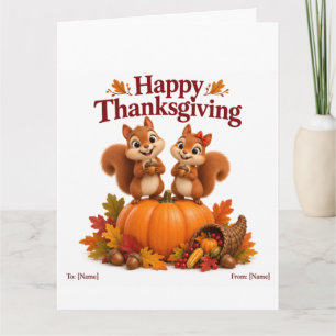 Carte de Thanksgiving Joyeux Écureuils Mignons
