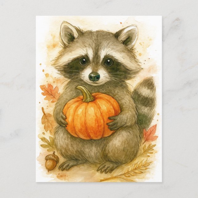 Carte de Thanksgiving Raton Laveur avec Citrouille (Devant)