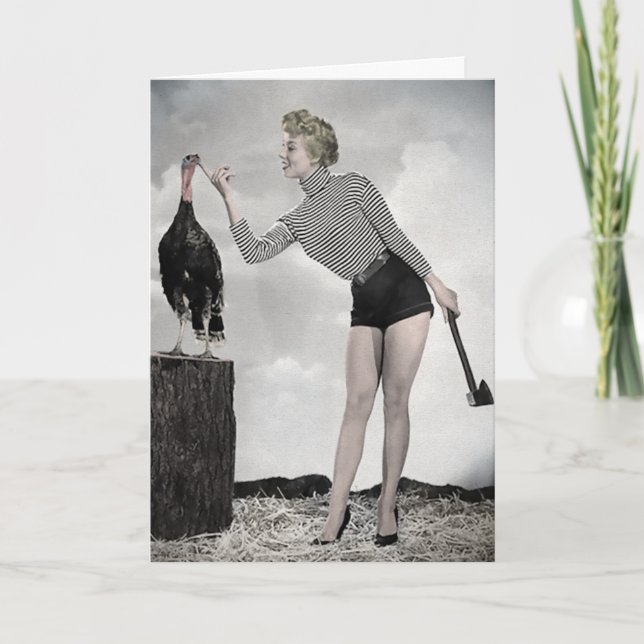 Carte de Thanksgiving Rétro pour Dinde (Devant)