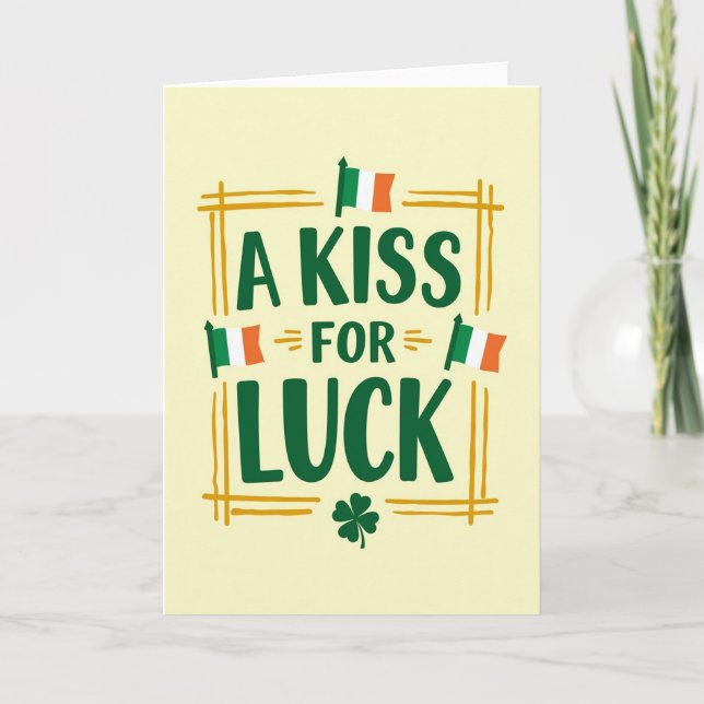 Carte de thème irlandais «Baiser de chance» (Devant)