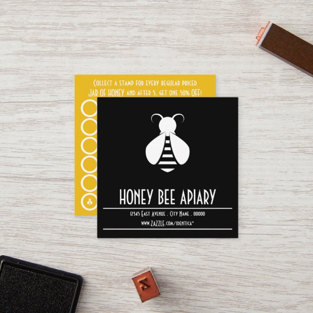 Carte de timbre carré HONEY BEE (Devant/Arrière en situation)