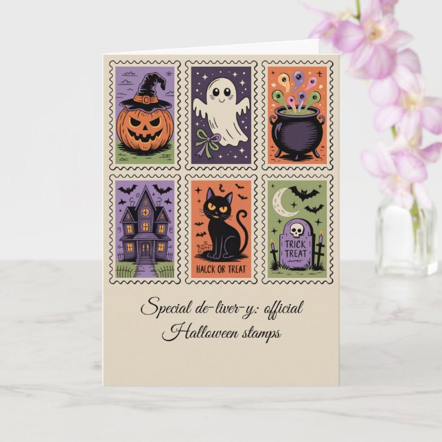 Carte de timbre de livraison Halloween vintage Jeu (Orchidée)