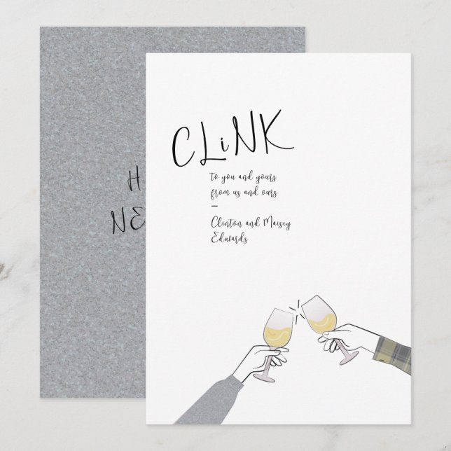 Carte de toast de vacances - "Clink" Vins en verre (Devant / Derrière)