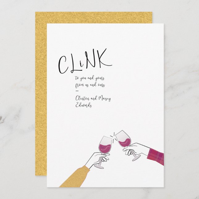Carte de toast de vacances - "Clink" Vins en verre (Devant / Derrière)