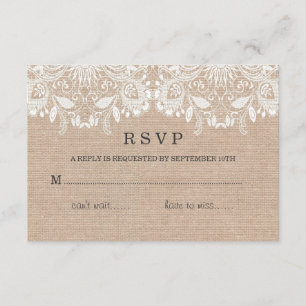 Carte de toile de jute et de dentelle RSVP