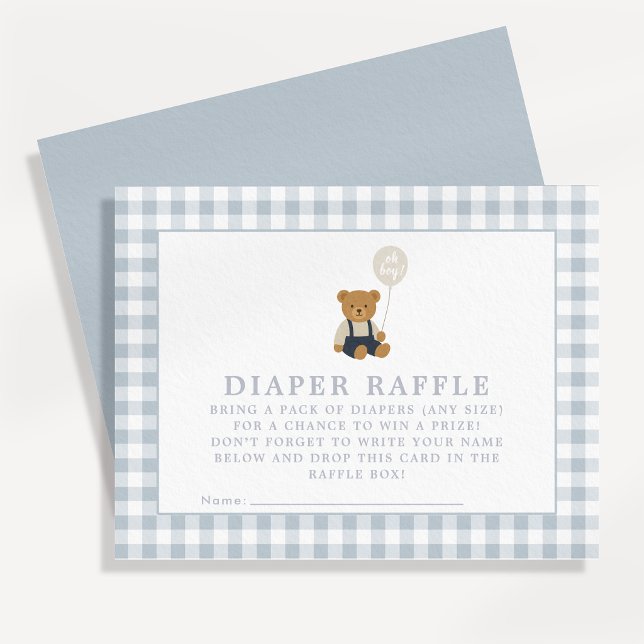 Carte de tombola couche Teddy Bear Gingham Bleu (Créateur téléchargé)