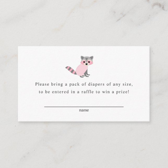 Carte de tombola raccoon pour baby shower fille (Devant)